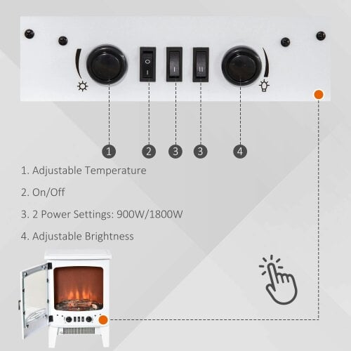 Bobobiy Electric Fireplace Stove, Freestanding Fireplace Heater with Realistic LED Flame Effect and Adjustable Brightness, 900W/1800W, White