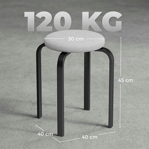 Stackable Stools Modern Cushioned Round Backless Stools Set of 4 Kitchen Dining Room Grey