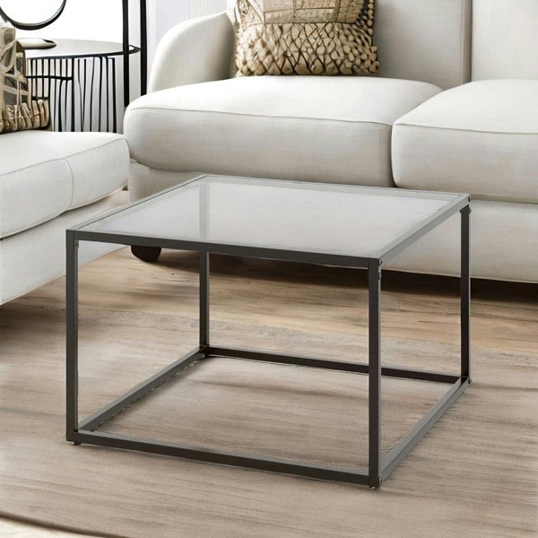 Rafaelo Mobilia Square Glass Coffee Table With Black Legs