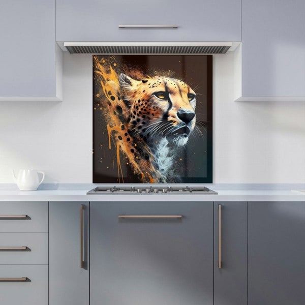 Warren Reed - Designer Cheetah Face Splashart Dark Background Kitchen Splashback