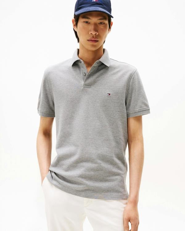 Tommy Hilfiger 1985 Regular Fit Mens Polo - Medium Grey Heather | CHO | Designer Mens Short Sleeve Polo Shirts