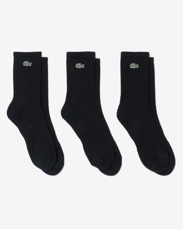 Lacoste Mens 3 - Pack Long Ribbed Socks - Black 031 | CHO | Designer Mens Socks