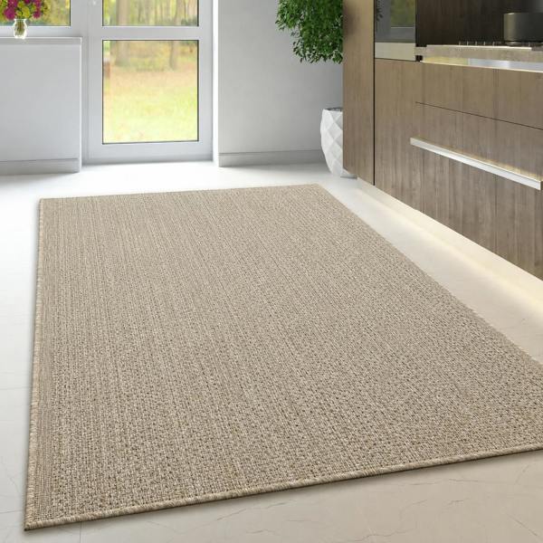 Non-Slip Beige Rug Plain Solid Design Flat Weave Kitchen Dining Room Living Room Area Mat