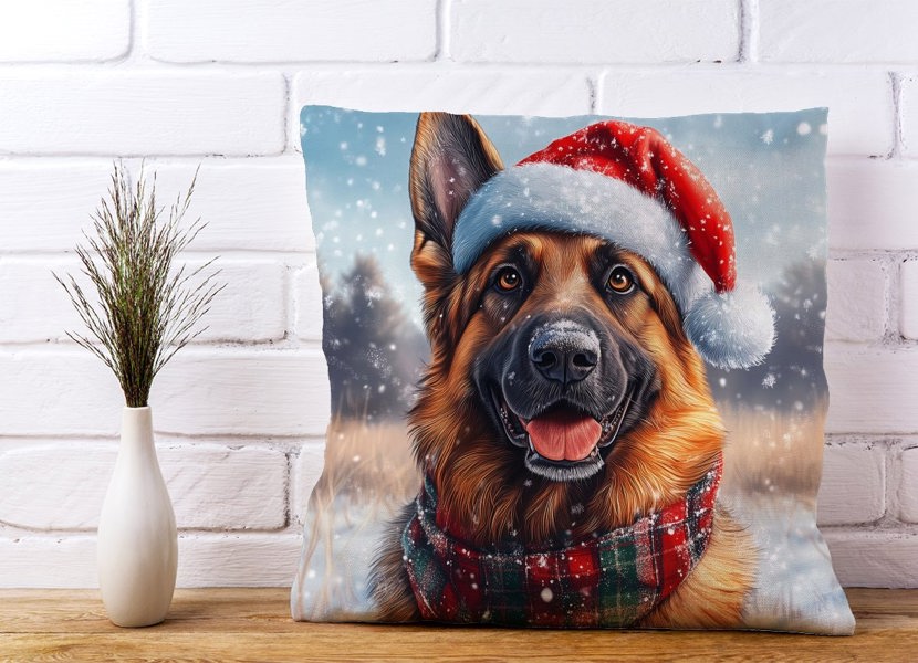 Warren Reed Christmas German Shepherd Cushion