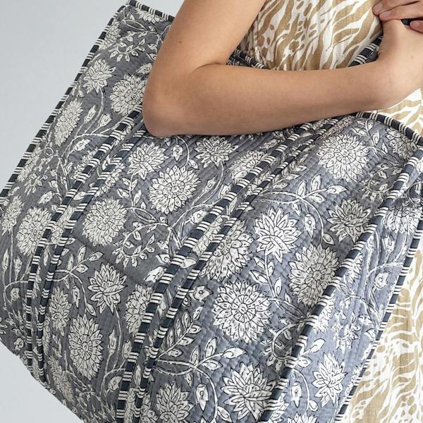 Hayley & Co Grey Flower Quilted Cotton Shoulder Bag