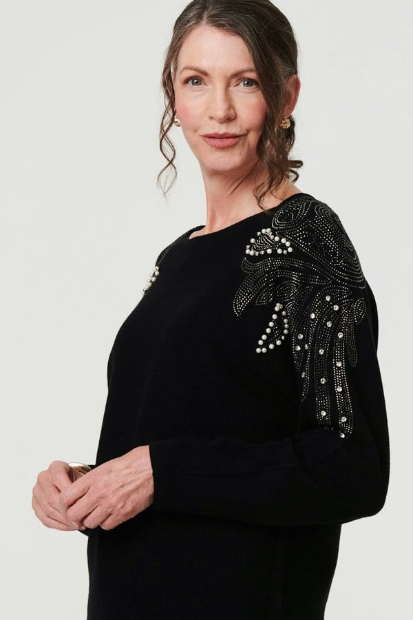 Black | Sparkle Detail Batwing Sleeve Jumper
