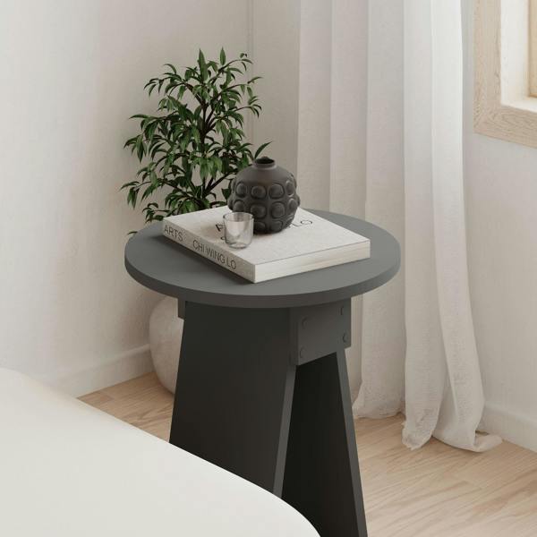 Decortie Modern Chen Side Table Round Shape Particle Board 2 Legs Coffee Table 42(W)x42(D)x50(H) cm