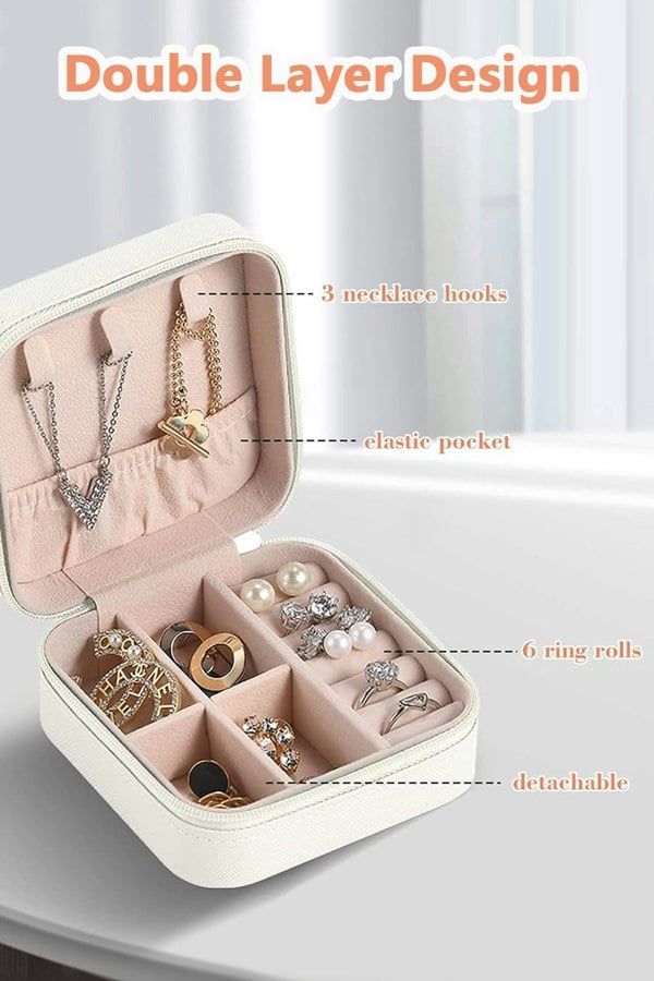 Living and Home Mini Portable PU Leather Jewelry Box Organizer Travel Jewellery Display Holder for Women