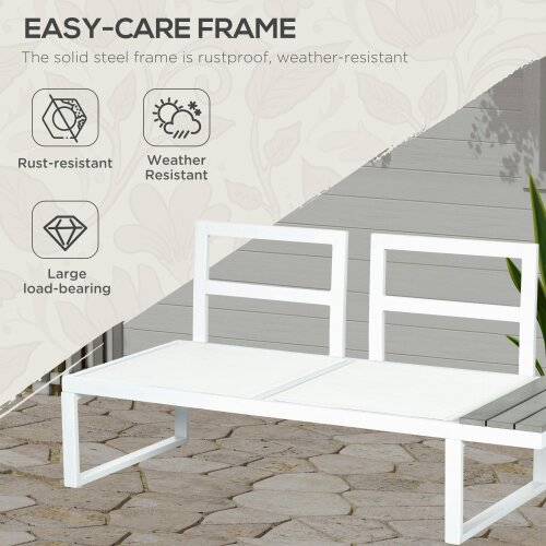 Wyld Haus Vayo Metal White Frame 5 Seater Reclining Corner Garden Sofa Set With Wood Effect Table And Grey Cushions