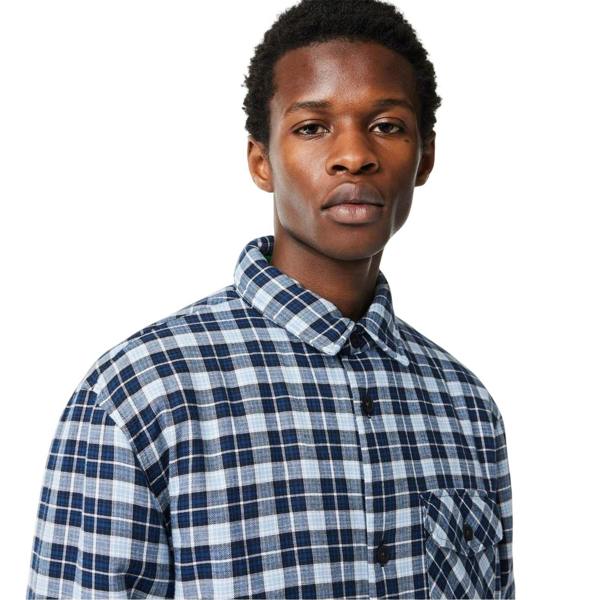 Lacoste Mens Checked Regular Long-Sleeved Shirt - Methyl Blue - 