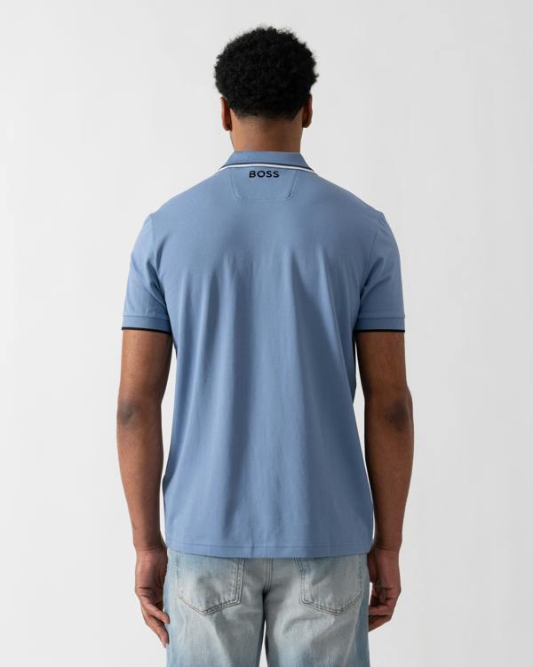 BOSS Green Paddy Pro Mens Cotton Blend Polo Shirt With Contrast Logos - Light/Pastel Blue 459