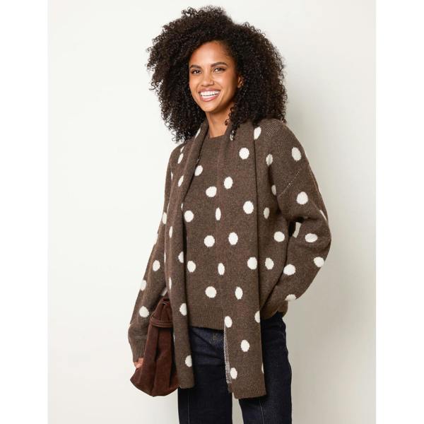 Blue Vanilla Polka Dot Knit Jumper With Scarf