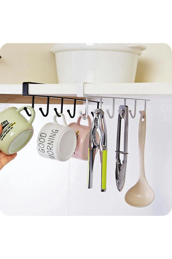 Living and Home Cups Storage 6 Hooks Kitchen Utensil Hanging Hook Rack Holder Under Cabinet Closet