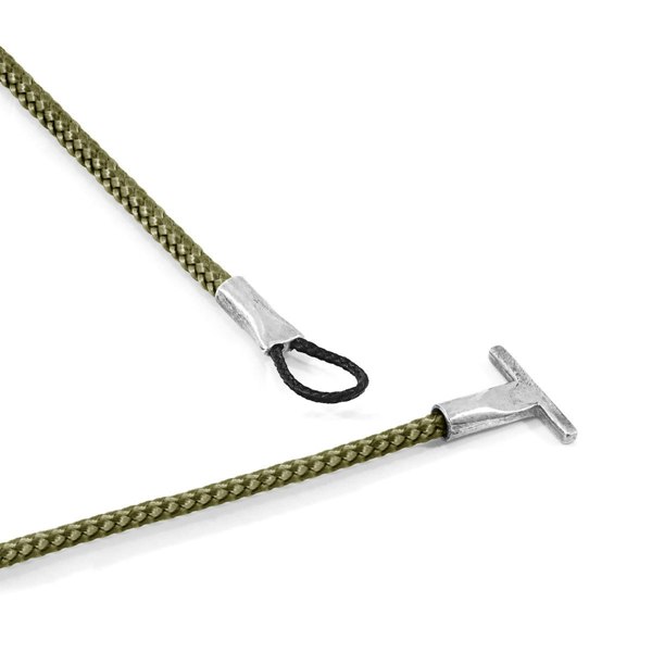 Anchor & Crew Khaki Green Cambridge Silver and Rope Bracelet