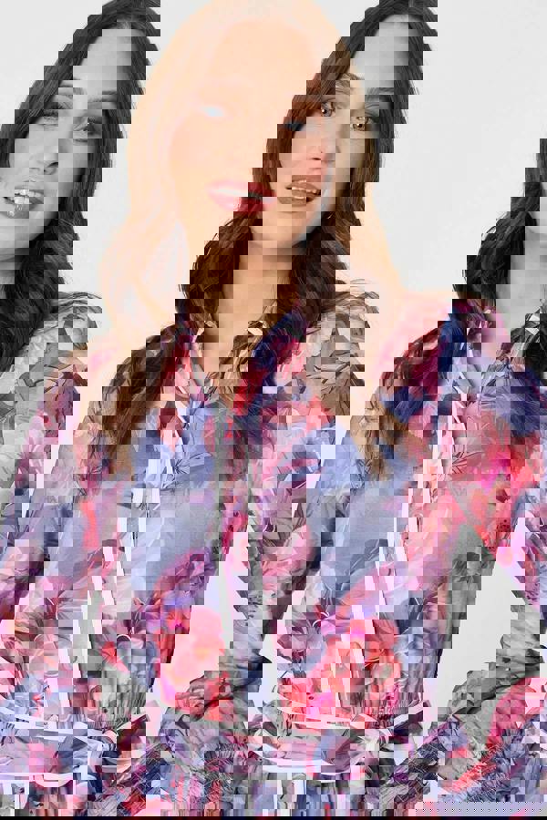 Purple | Floral Tiered Knee Length Shirt Dress