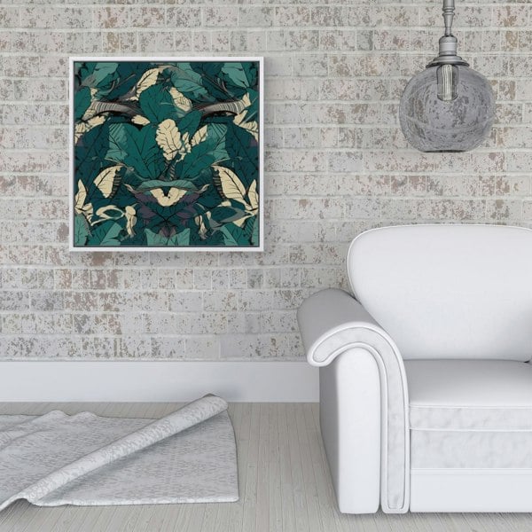 Warren Reed Green Beige Tropical Leaves Framed Canvas