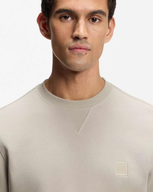 BOSS Orange Westart Mens Crew Neck Sweatshirt With Logo Patch - Open Grey 070 - CHO - Designer Mens Sweatshirts