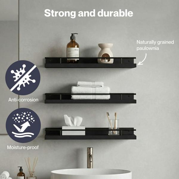 Levede Floating Shelves Set of 3 Wooden Wall Mounted Shelves Storage Black