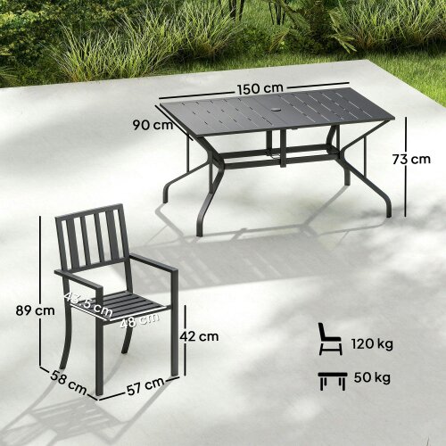 Wyld Haus Suri Metal Black 6 Seater Outdoor Dining Table And Chairs Set With Parasol Hole
