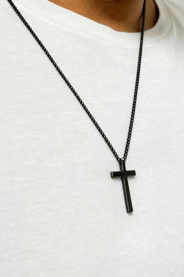 SVNX Cross Pendant Necklace in Black