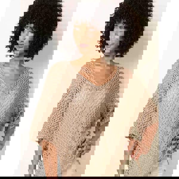 Blue Vanilla Mesh Knitted Top With Short Sleeves