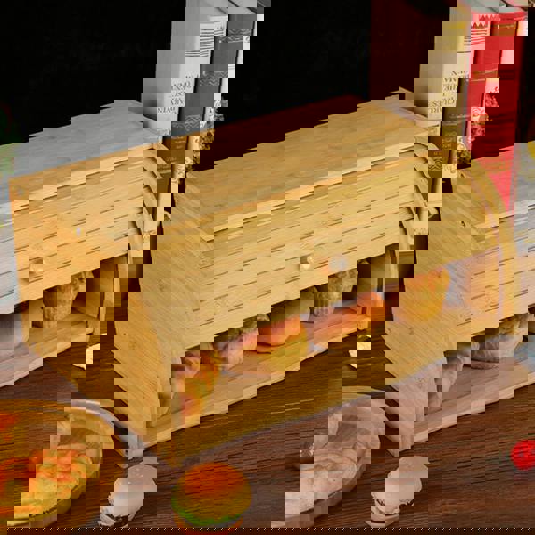 Living and Home Wooden Roll Top Bread Bin Box Food Storage Box