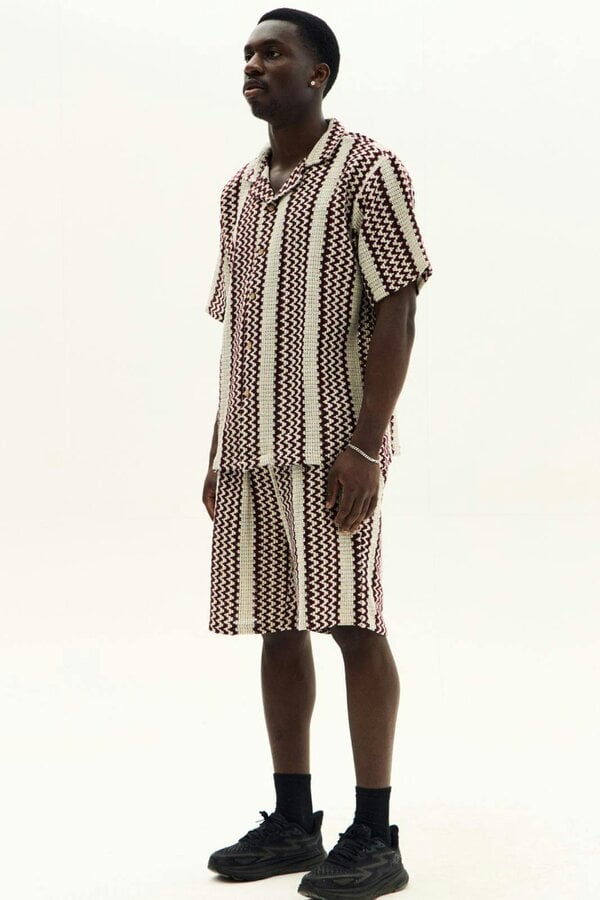 Men’s Crochet Texture Matching Shirt & Shorts Set – Boxy Fit | 100% Cotton