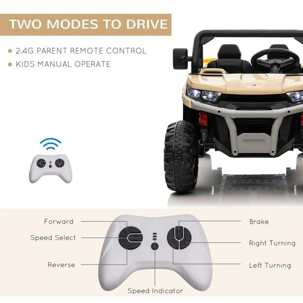 Two-seat ride-on car with parent remote control and forward/reverse driving modes