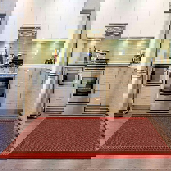 Machine Washable Red Design Mats | Bordered Line | The Rugs