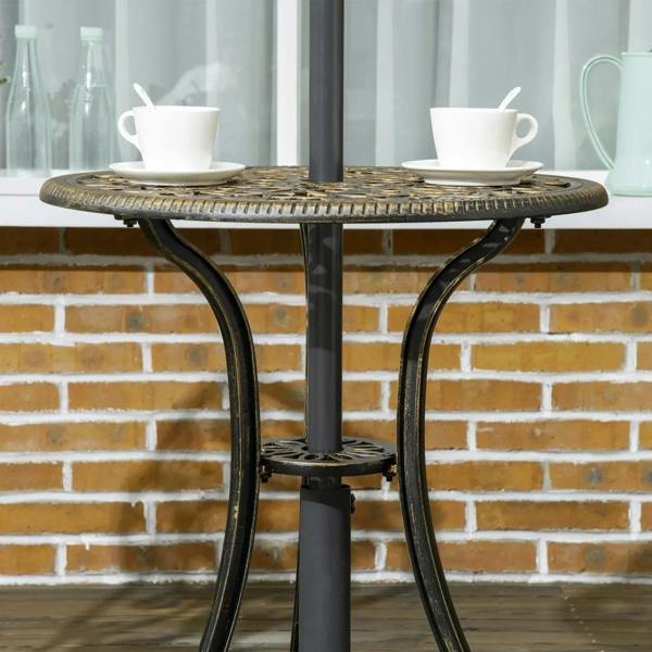 Bronze cast aluminum round bistro table with curved legs and mosaic top