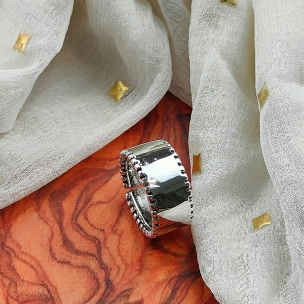 The Colourful Aura Adjustable Wide Thick Silver Band Cuff Thumb Statement Ring