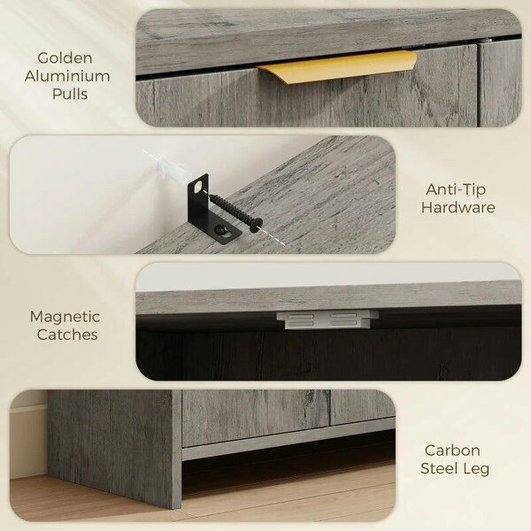 Sideboard Cabinet, Modern Storage Cabinet with 3 Doors and Adjustable Shelves for Living Room, Dining Room, Grey