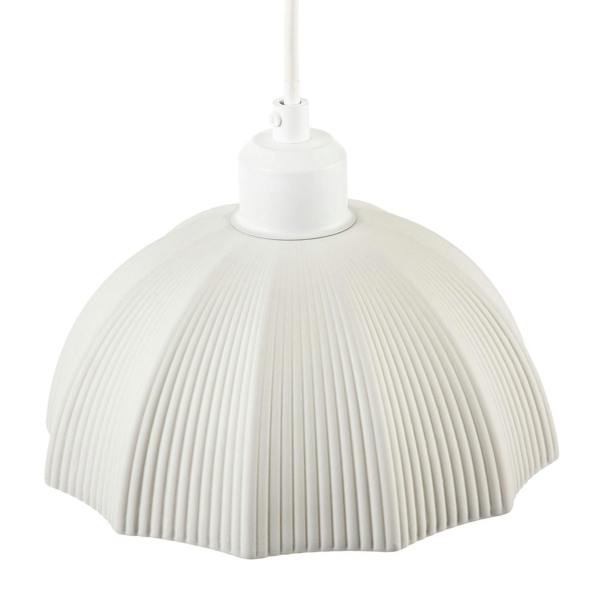Frosted White Ceramic Umbrella Pendant Light Shade with Etched Lines Image 3