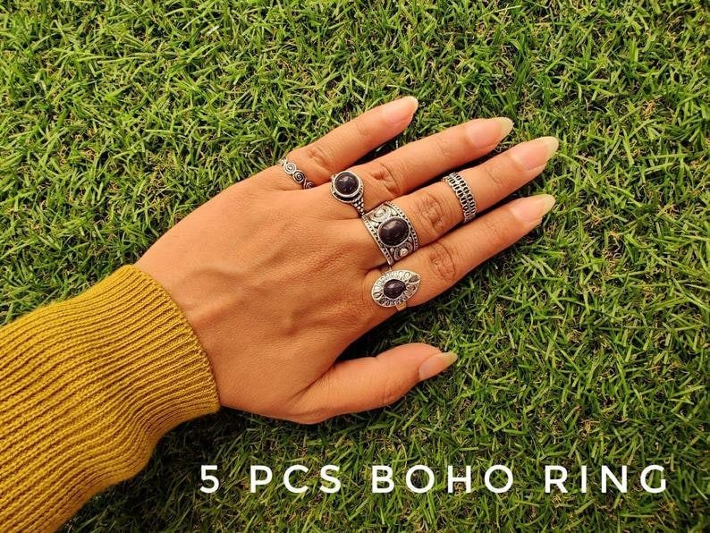 5 Pcs Oxidized Multiple Ring Set