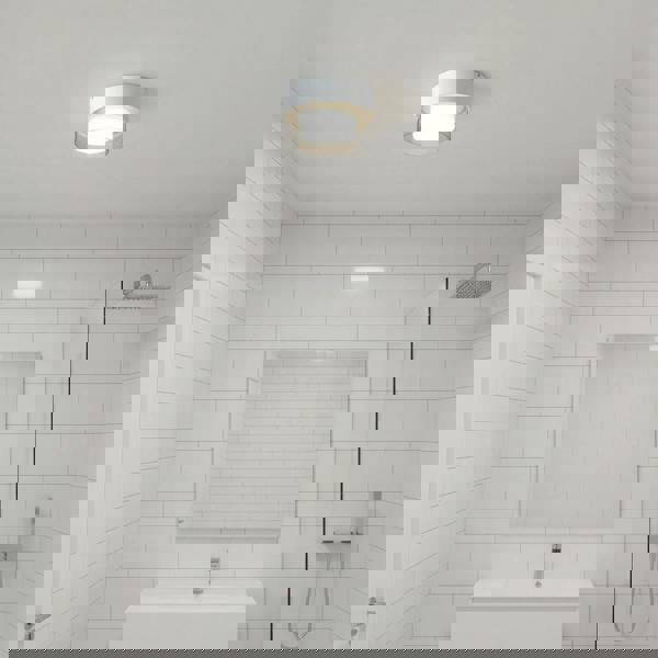 white round bathroom ceiling light installed in a modern bathroom 