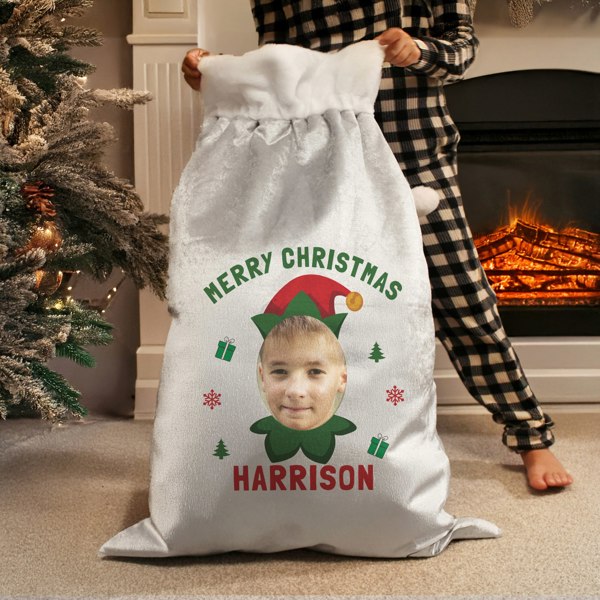Personalised Memento Company Personalised Photo Upload Elf Christmas Sack