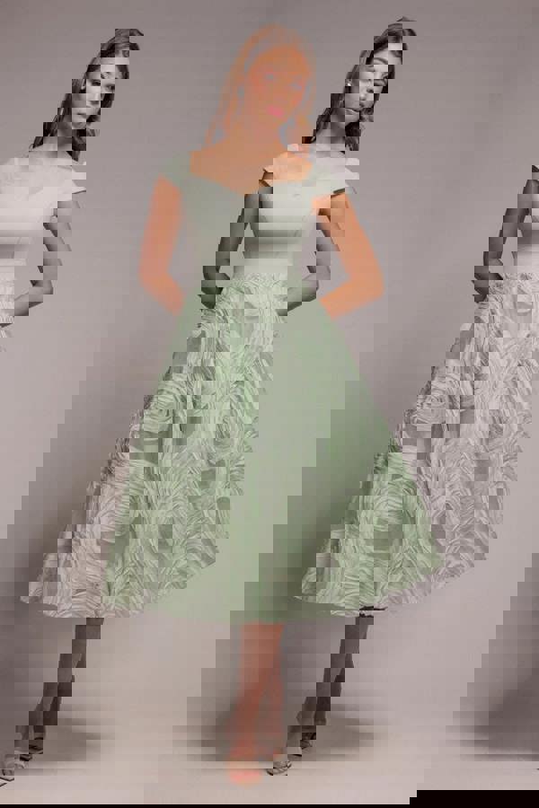 Scuba & Textured Chiffon A Line Midi Dress - Sage Green DR4549