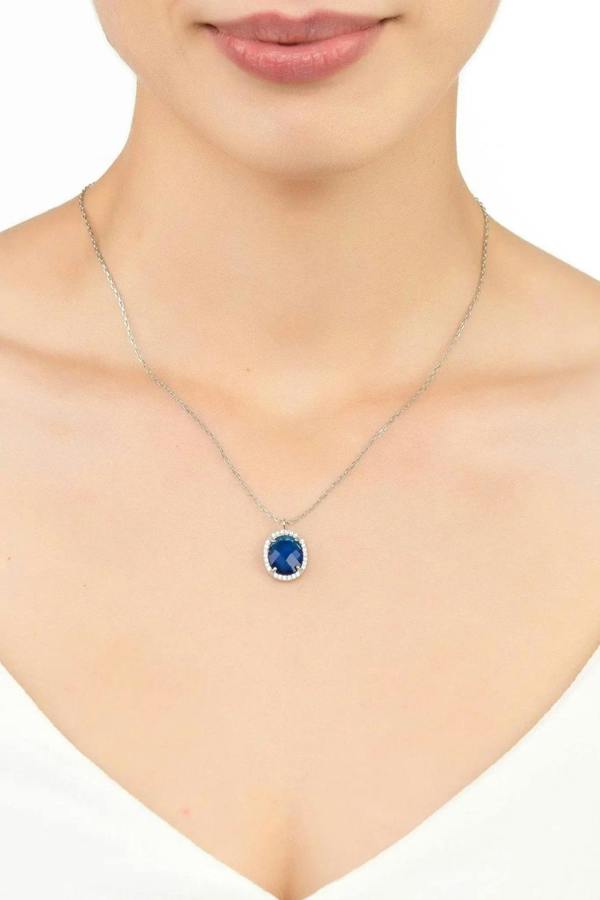 Beatrice Oval Gemstone Pendant Necklace Silver Sapphire Hydro - LATELITA Necklaces