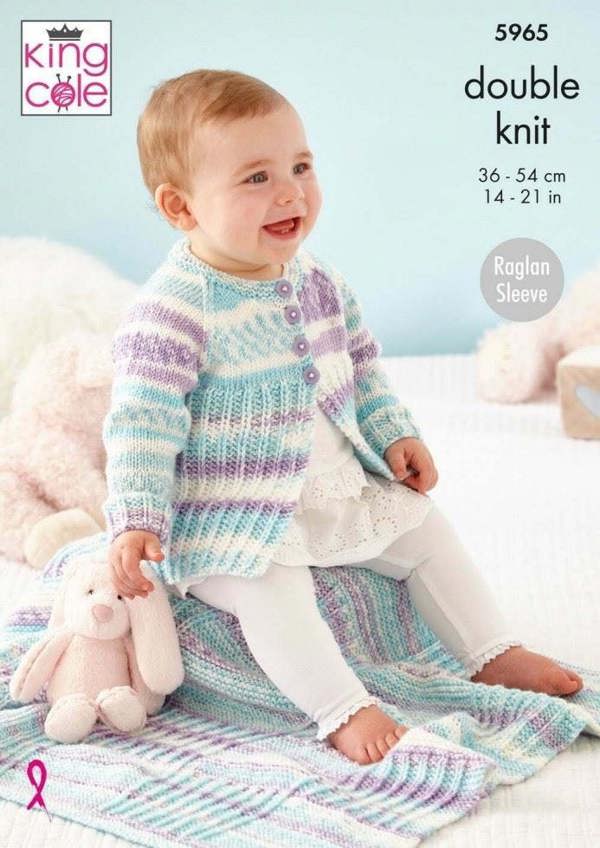 King Cole Cherish DK Knitting Pattern 5965, Coats, Cardigans, Shoes, Blankets for Baby, 14 - 21 Inches