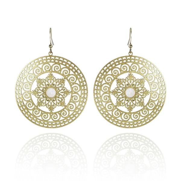 Large Gold Mandala Earrings with Mother of Pearl - namana.london