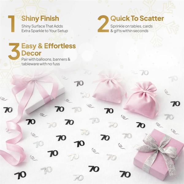 70th Birthday Black and Silver Metallic Confetti Decoration Set for Table Styling image 5