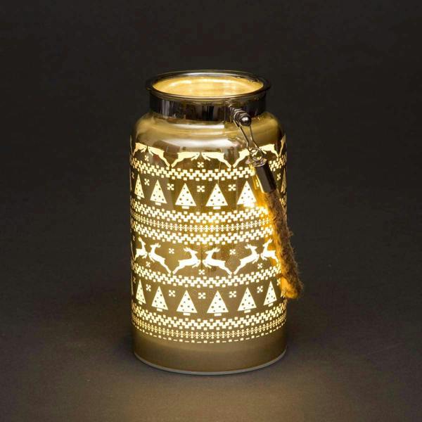 16cm Christmas Decorated Jar Table Skandi Design Gold Lantern image 1