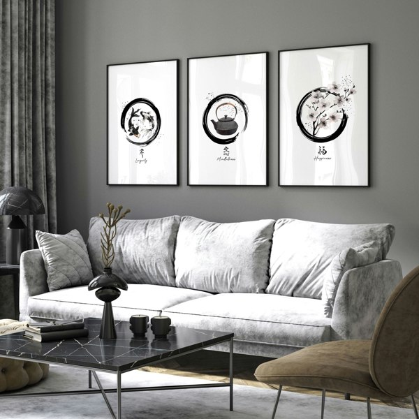 Large Paintings For Living Room Wall | Set of 3 wall art prints