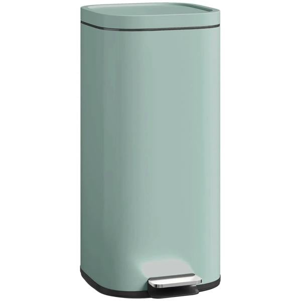 Green compact kitchen pedal bin with soft-close lid and removable inner bucket