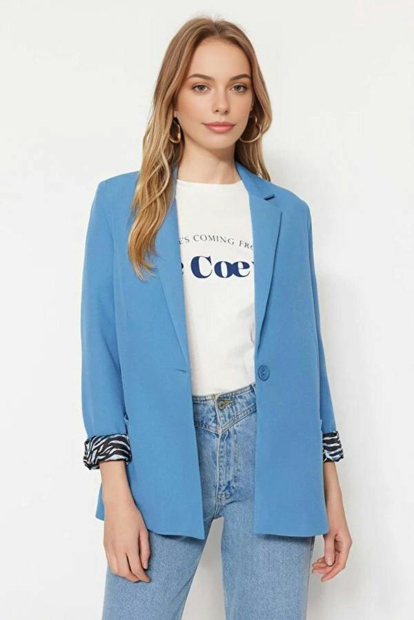 WOVCOR Woven Blazer Jacket with Lining Detail