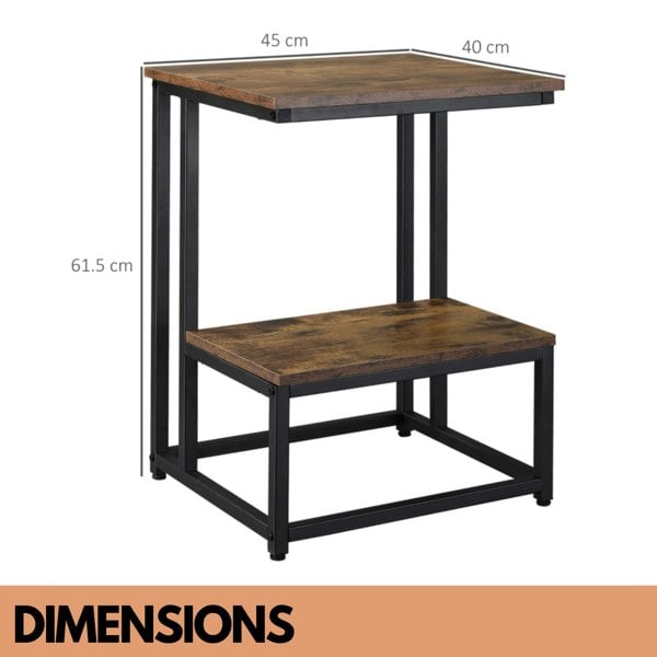 Rafaelo Mobilia Industrial Double Tier C Shaped Side Table Rustic Brown