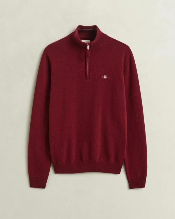 GANT Mens Superfine Lambswool Half Zip Sweater - 604 Plumped Red | CHO | Designer Mens Half Zip Jumpers