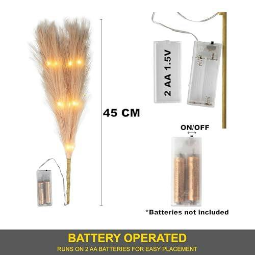 45cm to 100cm Champagne Pampas Grass with Warm White LEDs, Battery-Operated Decorative Stem image 5