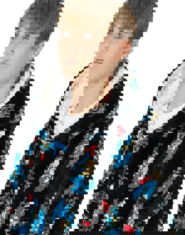 Sonic the Hedgehog Unisex Kids Black Sonic & Logo All-Over Print Blanket Hoodie