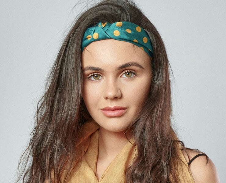 Antonia York Polka Dot Rigid Headband Jade Green Silky Fabric with Mustard Yellow Spots
